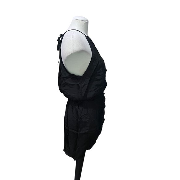 Halara Black Silky Cut Out Mini Dress Sz Small Black Sleeveless Tie Back - Picture 16 of 16